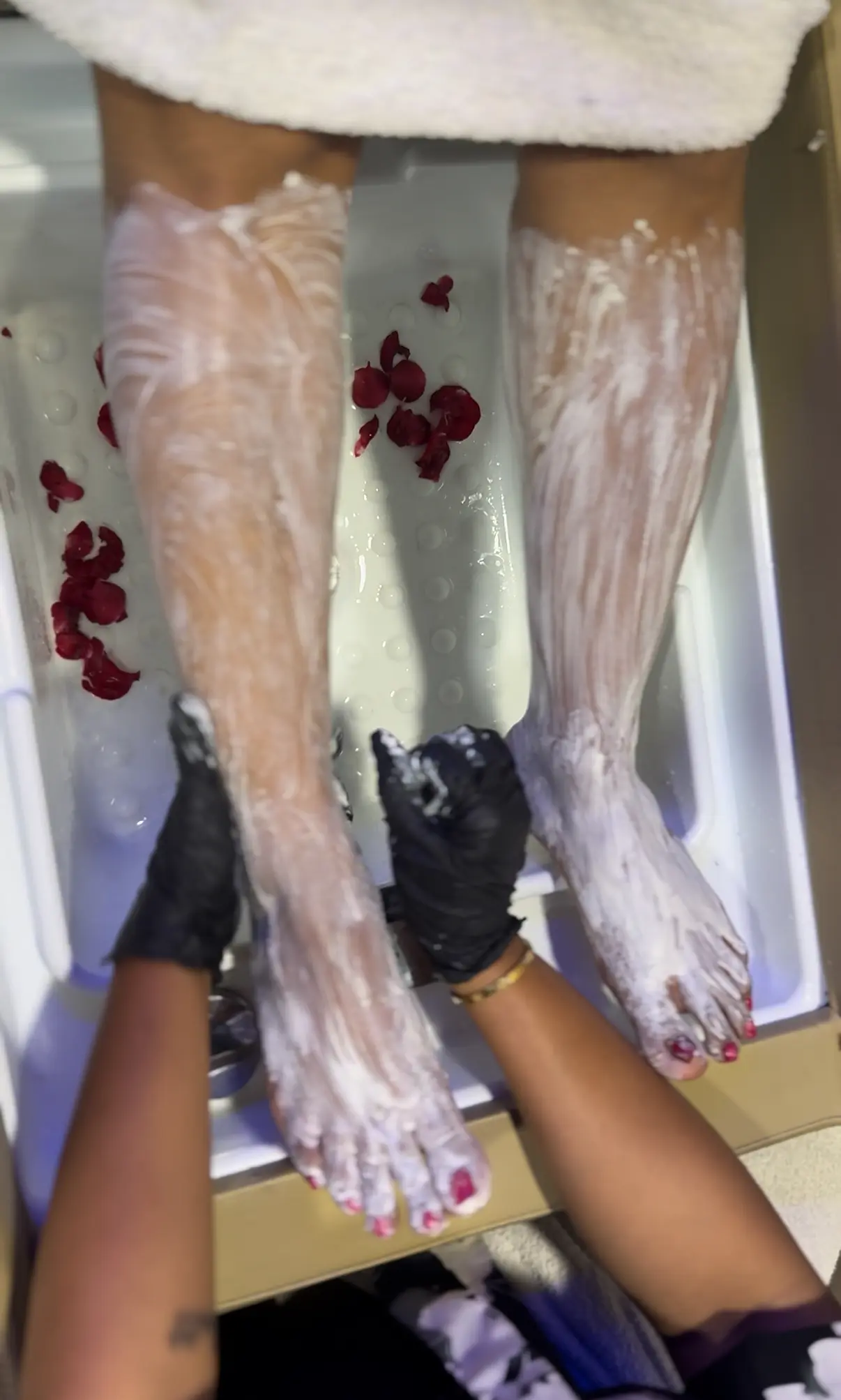 Relaxing professional pedicure with foot care at a luxury salon station at Rush Salon, Surat